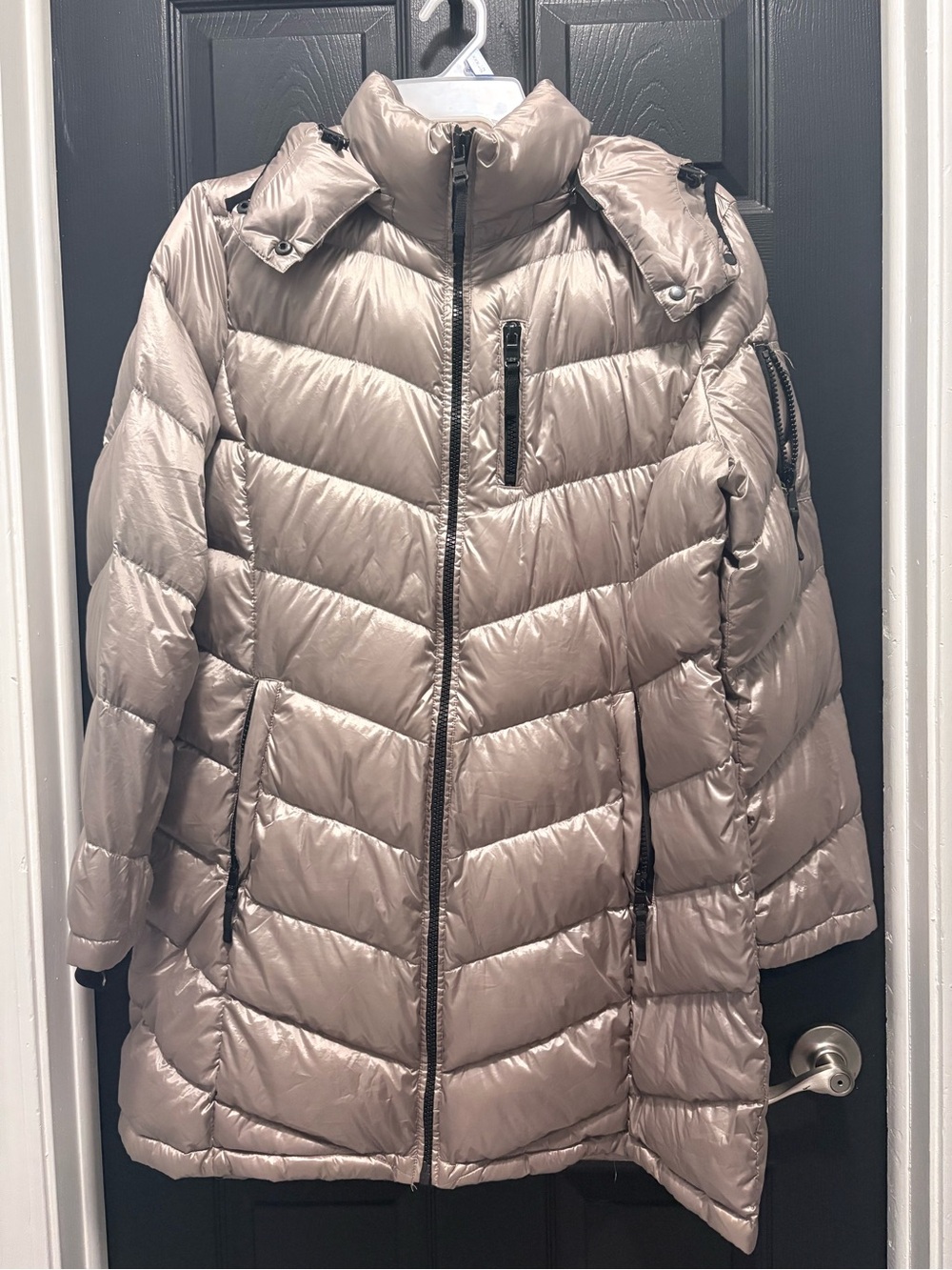 ANDREW MARC Shimmery Taupe Quilted Puffer Coat